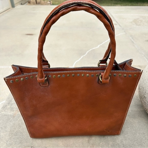 Patricia Nash Zancona Tote Shoulder Bag Studded Tan Brown Leather READ - Picture 1 of 15